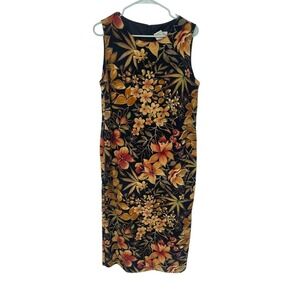 Koret Dress Floral Print Black Orange Yellow Sleeveless Midi Size 14